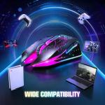 VersionTECH. Wireless Gaming Mouse, Rechargeable Computer Mouse Mice with Colorful LED Lights, Silent Click, 2.4G USB Nano Receiver, 3 Level DPI for PC Gamer Laptop Desktop Chromebook Mac -Black