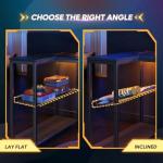 Bestier 106.5CM L-Shaped Gaming Desk with RGB LED Lights Carbon Fibre Surface, 3 Power Outlets & 2 USB Ports, Reversible Corner Desk with Shelves & Hooks for Home Office & Small Spaces