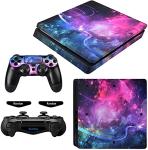 eXtremeRate Full Set Faceplate Skin Decals Stickers and 2 Led Lightbar for ps4 Slim/for ps4 Slim Console & 2 Controller Decal Covers - Shining Galaxy