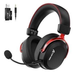 ATTACK SHARK L30PRO Wireless Gaming Headset, 7.1 Surround Sound, EQ Modes, 50mm Drivers, Tri-Mode Connectivity, 1100mAh Battery, Over-Ear Headset with Detachable Noise-Cancelling Mic for PC -Red