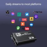 4K HDMI Video Capture Card, USB3.0 1080P 60FPS Video Recorder, Nintendo Switch Capture Card for Streaming Gaming and Broadcasting, Works with Xbox Series X/S, Xbox One X/S, PS4, OBS, Camera, (Black)