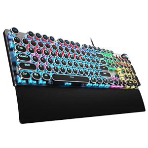 AULA F2088 Typewriter Style Mechanical Gaming Keyboard Blue Switch, with Removable Wrist Rest, Media Control Knob, Rainbow Backlit, Retro Punk Round Keycaps, 108 Keys Wired Computer Keyboard, Black