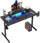 Bestier Small Gaming Desk 106.6 CM LED Computer Desk with Monitor Stand Gamer Workstation with Cup Holder & Headset Hooks for Home Office Bedroom Small Space
