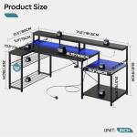 Bestier 181CM L-Shaped Gaming Desk with RGB LED Lights, Power Outlets, USB Ports, Carbon Fibre Surface, Monitor Stand, Storage Shelf, Cup Holder & Headset Hook
