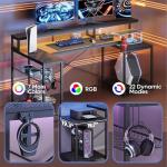 Bestier 181CM L-Shaped Gaming Desk with RGB LED Lights, Power Outlets, USB Ports, Carbon Fibre Surface, Monitor Stand, Storage Shelf, Cup Holder & Headset Hook