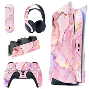 PlayVital Cosmic Pink Gold Marble Effect Full Set Skin Decal for ps5 Console Disc Edition,Sticker Vinyl Decal for ps5 Controller & Charging Station & Headset & Media Remote