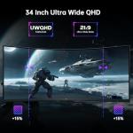 KTC 34 Inch Curved Ultrawide Monitor, UWQHD (3440 x 1440) 180Hz Gaming Monitor, Adaptive Sync, 21:9 VA Panel 1500R, 1ms MPRT, HDR10, 2 x DP 1.4 (180Hz), 2 x HDMI 2.1(100Hz), H34S18S