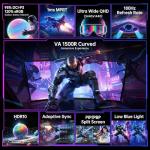 KTC 34 Inch Curved Ultrawide Monitor, UWQHD (3440 x 1440) 180Hz Gaming Monitor, Adaptive Sync, 21:9 VA Panel 1500R, 1ms MPRT, HDR10, 2 x DP 1.4 (180Hz), 2 x HDMI 2.1(100Hz), H34S18S