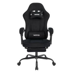 WOTSTA Gaming Chair for Adults, Ergonomic Gaming Chair with Footrest, Lumbar Support and Headrest, Adjustable Height computer chairs gaming, fabric gamer chair for Home Office, Black