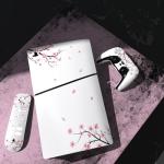 playvital Full Set Skin Sticker for ps5 Slim Console Digital Edition (The New Smaller Design), Vinyl Skin Decal for ps5 Controller & Headset & Charging Station & Media Remote - Falling Cherry Blossom