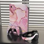PlayVital Cosmic Pink Gold Marble Effect Full Set Skin Decal for ps5 Console Disc Edition,Sticker Vinyl Decal for ps5 Controller & Charging Station & Headset & Media Remote
