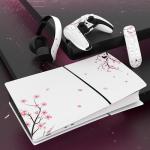 playvital Full Set Skin Sticker for ps5 Slim Console Digital Edition (The New Smaller Design), Vinyl Skin Decal for ps5 Controller & Headset & Charging Station & Media Remote - Falling Cherry Blossom