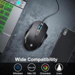 Uineer Wired Mouse, USB Wired Mouse with 6 Buttons Ergonomic design,1.5M USB Cable Computer Mice Gaming 7200DPI Optical Mice for PC Laptop, Matte Black
