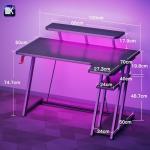 ODK Gaming Desk with LED Lights & Power Outlets, 100CM Computer Desk with Monitor Stand, Corner Desk with Hook & Storage, L Shaped Gaming Desk Carbon Fiber Black