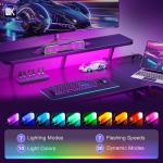 ODK Gaming Desk with LED Lights & Power Outlets, 100CM Computer Desk with Monitor Stand, Corner Desk with Hook & Storage, L Shaped Gaming Desk Carbon Fiber Black