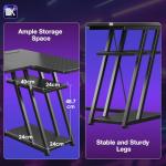 ODK Gaming Desk with LED Lights & Power Outlets, 100CM Computer Desk with Monitor Stand, Corner Desk with Hook & Storage, L Shaped Gaming Desk Carbon Fiber Black