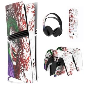 playvital Full Set Skin Stickers for ps5 Pro Console Digital & Disc, Vinyl Decal Wrap Accessories for ps5 Controller & Headset & Charging Station & Media Remote, Clown Hahaha