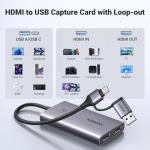 UGREEN Video Capture Card HDMI to USB C Streaming Device 2K@30Hz 1080P@60fps Game Record 4K Passthrough Loop-out Compatible for Quest 3/3s PS5 PS4 Xbox Series X Switch iPad DSLR Camera Mac Laptop PC