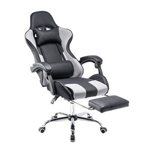 Panana Gaming Racing Desk Chair Adjustable Hight Swivel Chair with Lumbar and Head Pillow (Grey)