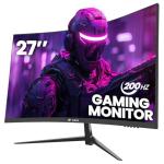 CRUA 27 Inch 180Hz/200Hz Curved Gaming Monitor, FHD 1920 * 1080P Frameless 1800R Computer Monitor, 1ms GTG with FreeSync, Low Motion Blur, Eye Care, VESA100*100, DisplayPort, HDMI, Black