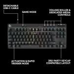 Logitech G PRO X TKL RAPID Tenkeyless Wired Gaming Keyboard With Magnetic Analog Switches, Rapid Trigger Mode, Adjustable Actuation, and Customisable RGB Lighting, QWERTY UK English Layout - Black