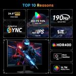 KTC 24 Inch Gaming Monitor, FHD 1080P@180Hz (OC 190Hz) Monior with Fast IPS Panel, 1ms Response Time, Adaptive Sync, HDR400, 133% sRGB, HDMI 2.0 / DP 1.4, Hardware Anti-Blue Light, VESA 100 * 100mm