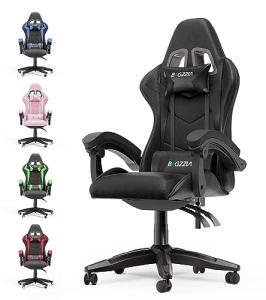bigzzia Ergonomic Gaming Chair - Gamer Chairs with Lumbar Cushion + Headrest, Height-Adjustable Office & Computer Chair for Adults (without footrest, Black)