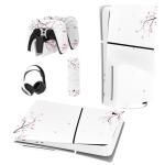 playvital Full Set Skin Sticker for ps5 Slim Console Disc Edition (The New Smaller Design), Vinyl Skin Decal for ps5 Controller & Headset & Charging Station & Media Remote - Falling Cherry Blossom