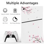 playvital Full Set Skin Sticker for ps5 Slim Console Disc Edition (The New Smaller Design), Vinyl Skin Decal for ps5 Controller & Headset & Charging Station & Media Remote - Falling Cherry Blossom