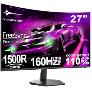 Minifire 27 Inch Curved Gaming Monitor 160Hz, FHD 1920x1080, PC Screen with VA Panel 1500R, 1Ms GtG, sRGB130%, Computer Screen, VESA Compatible, Eye Care Adaptive Sync HDMI＆DP Prots (MFG27C1L)