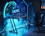 ODK Gaming Desk with LED Lights, Gaming Table with Cup Holder and Headphone Hook, Double Z Frame Design Computer Desk Carbon Fiber Black 80 cm