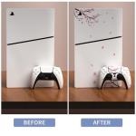 playvital Full Set Skin Sticker for ps5 Slim Console Disc Edition (The New Smaller Design), Vinyl Skin Decal for ps5 Controller & Headset & Charging Station & Media Remote - Falling Cherry Blossom