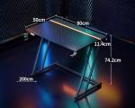 ODK Gaming Desk with LED Lights, Gaming Table with Cup Holder and Headphone Hook, Double Z Frame Design Computer Desk Carbon Fiber Black 80 cm