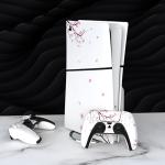 playvital Full Set Skin Sticker for ps5 Slim Console Disc Edition (The New Smaller Design), Vinyl Skin Decal for ps5 Controller & Headset & Charging Station & Media Remote - Falling Cherry Blossom