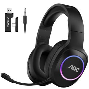 AOC Wireless Gaming Headset for PC, PS5, Switch, Bluetooth 5.4 & 2.4GHz Low Latency Gaming Headset with Mic, Noise Canceling, 7.1 Virtual Surround, 45H Long Battery Life, USB-C Fast Charging