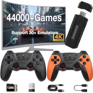 XYELLOWICON X2 Pro Retro Game Console with 44,000+ Classic Games, 4K Upscaling, 2 Wireless Controllers | Plug & Play Retro Game Stick for TV