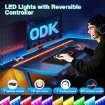 ODK Gaming Desk with LED Lights, Gaming Table with Cup Holder and Headphone Hook, Double Z Frame Design Computer Desk Carbon Fiber Black 80 cm