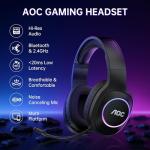 AOC Wireless Gaming Headset for PC, PS5, Switch, Bluetooth 5.4 & 2.4GHz Low Latency Gaming Headset with Mic, Noise Canceling, 7.1 Virtual Surround, 45H Long Battery Life, USB-C Fast Charging