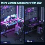 ODK Gaming Desk with LED Lights, Gaming Table with Cup Holder and Headphone Hook, Double Z Frame Design Computer Desk Carbon Fiber Black 80 cm