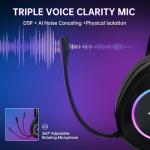 AOC Wireless Gaming Headset for PC, PS5, Switch, Bluetooth 5.4 & 2.4GHz Low Latency Gaming Headset with Mic, Noise Canceling, 7.1 Virtual Surround, 45H Long Battery Life, USB-C Fast Charging