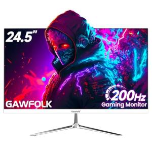 Gawfolk 24 Inch Gaming Monitor, 200hz Computer Monitor, FHD 1080P PC Monitors, 24.5" Frameless Monitors VA,sRGB 100%, DisplayPort, HDMI,Eye Care, Wall-Mounted 75 * 75mm Compatible