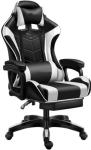 Gaming Chair Ergonomic Computer Chair Office Chair Desk Swivel Chair Adjustable Reclining Footrest Cushion White New!