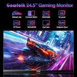 Gawfolk 24 Inch Gaming Monitor, 200hz Computer Monitor, FHD 1080P PC Monitors, 24.5" Frameless Monitors VA,sRGB 100%, DisplayPort, HDMI,Eye Care, Wall-Mounted 75 * 75mm Compatible