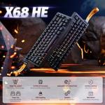 ATTACK SHARK X68 HE 8000Hz Rapid Trigger Keyboard, 0.01mm RT Accuracy Wired Gaming Keyboard with Magnetic Switch, Adjustable Actuation, Rapid Trigger, Snap Tap, RGB Lighting for PC/Mac, Black