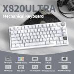 ATTACK SHARK X820 Ultra Wireless Mechanical Keyboard with TFT Smart Display & Knob, 75% Hot Swappable Gaming Keyboard, BT/2.4G/Wired, RGB South Facing LED, PBT Keycaps (White Contours - Shark Switch)