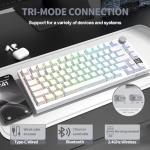 ATTACK SHARK X820 Ultra Wireless Mechanical Keyboard with TFT Smart Display & Knob, 75% Hot Swappable Gaming Keyboard, BT/2.4G/Wired, RGB South Facing LED, PBT Keycaps (White Contours - Shark Switch)