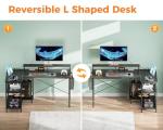 Coleshome L Shaped Gaming Desk with LED Lights, 120 × 80 cm Computer Desk with Power Outlet, Reversible Corner Gaming Table with Storage Shelves & Monitor Stand, Black