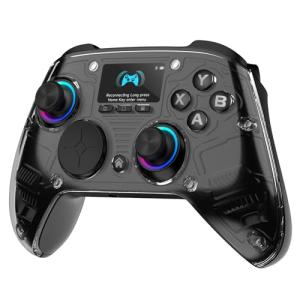 AOC Wireless Gaming Controller for PC/Switch/iOS/Android/PS4, Interactive Screen, Hall Effect Stick & Dual-Mode Trigger, RGB Lighting, Customizable Buttons, Bluetooth/2.4G/Wired (Black)