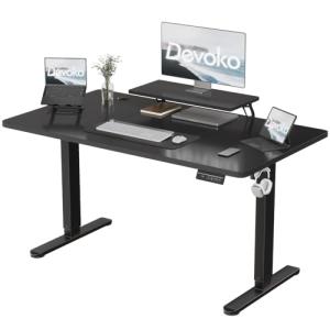 Devoko 160×70cm Electric Height Adjustable Desk, with Monitor Stand, Computer Desk, with 2 Height Memory Functions, for Bedroom Study Office (Black)