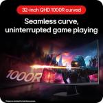 LG UltraGear Curved Gaming Monitor 32GS60QC, 32 inch, 1440p, 180Hz, 1ms Response Time, VA Panel, AMD FreeSync, Smart Energy Saving, DisplayPort, HDMI